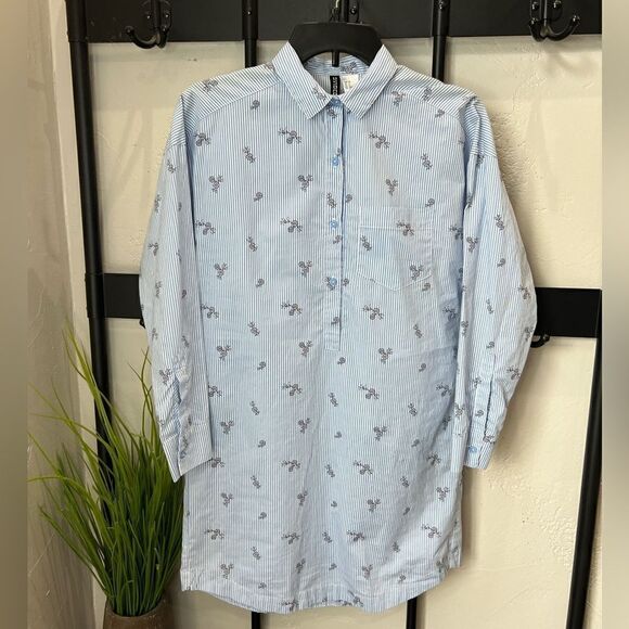 Divided H&M short tee shirt dress light blue floral stripes size 4 - Picture 11 of 16